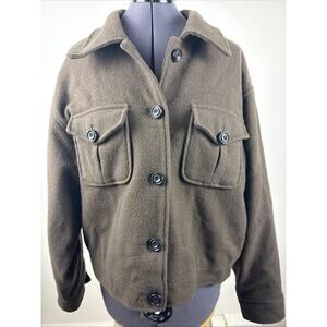 Vtg Boundary Waters Jacket Womens L Olive Brown Lined Cropped Wool Blend EUC